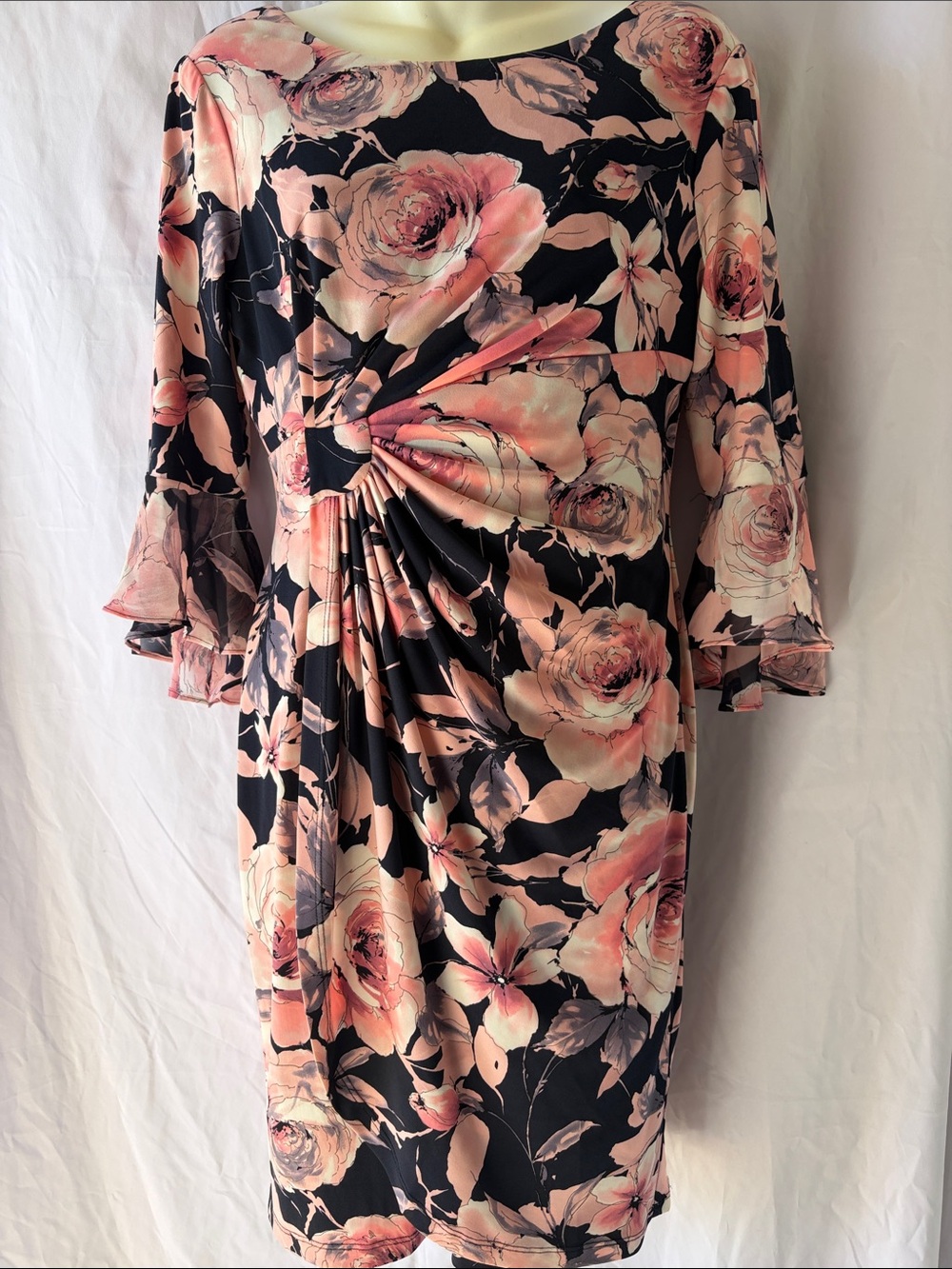 connected apparel Black Midi Dress with Pink Floral Print